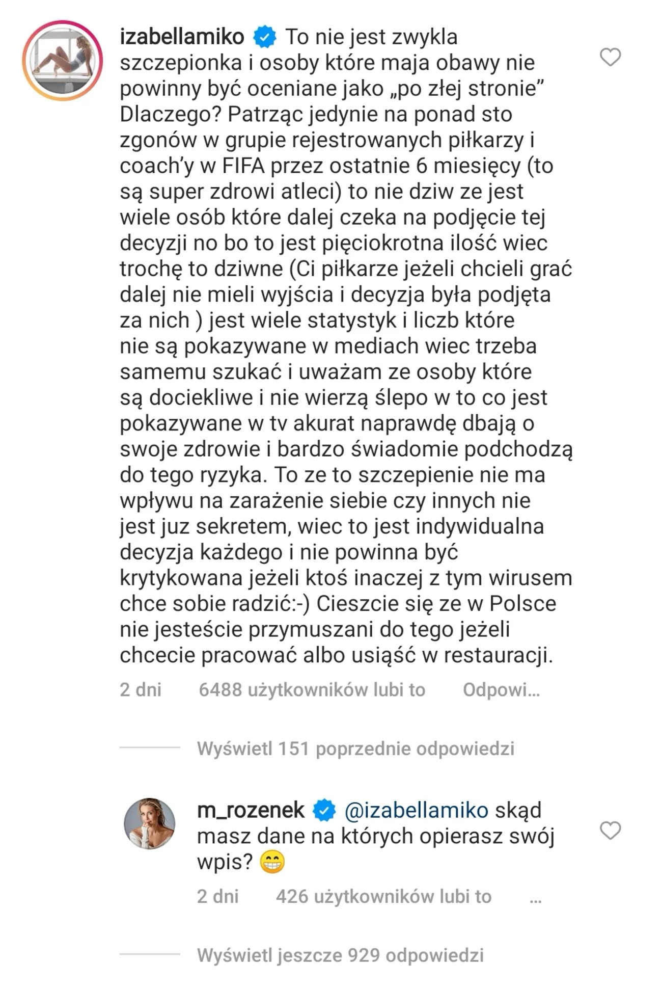 Izabella Miko atakuje Małgorzatę Rozenek-Majdan. Wpis o trzeciej dawce szczepionki