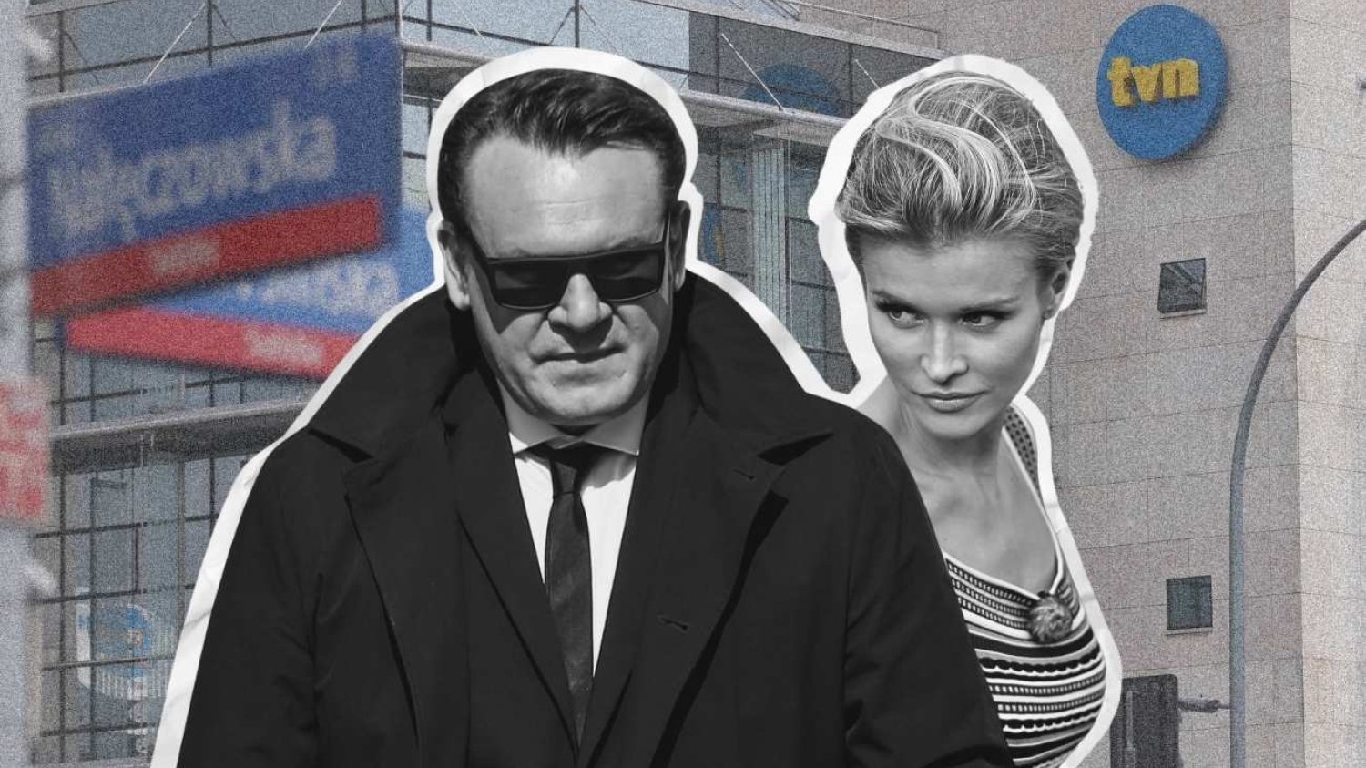 Dominik Tarczyński z PiS i Joanna Krupa. W tle TVN