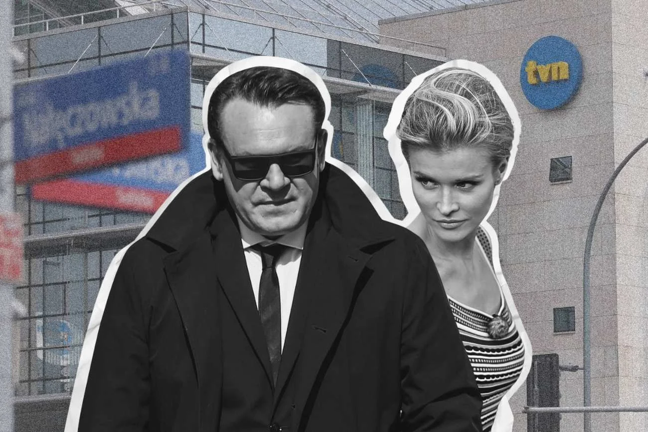 Dominik Tarczyński z PiS i Joanna Krupa. W tle TVN
