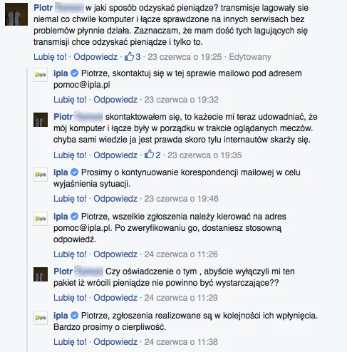 Przykład rozmowy zdenerwowanego użytkownika z Iplą. Inne wyglądały podobnie.