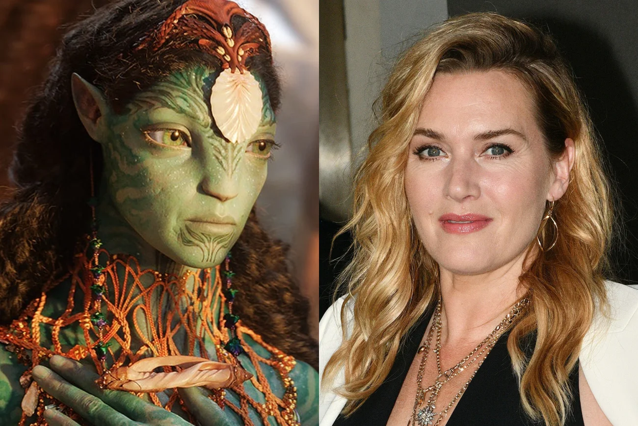 Jak w rzeczywistości wyglądają aktorzy z "Avatara 2"? W nowym hicie Jamesa Camerona zagrała Kate Winslet. Kate Winslet jako Ronal w "Avatarze 2".