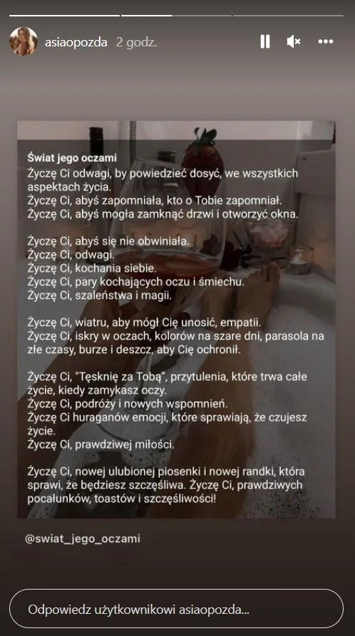 Joanna Opozda dodała wymowne życzenia.