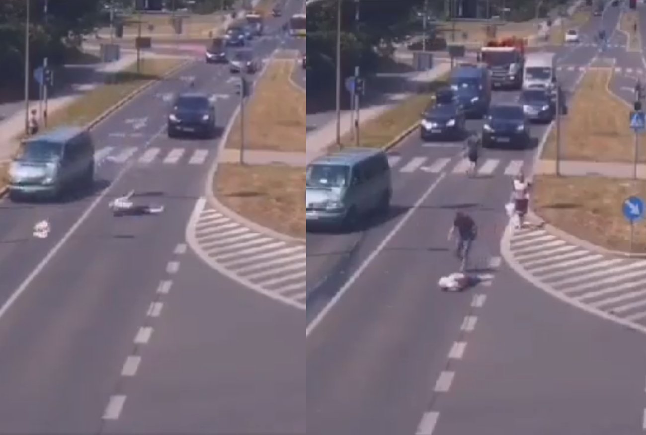 Lubin. Wbiegła prosto pod pędzące auto. Nagrano szokujące zachowanie ludzi.