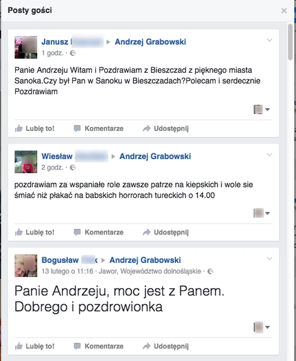 Wpisu na profilu Andrzeja Grabowskiej na Facbooku