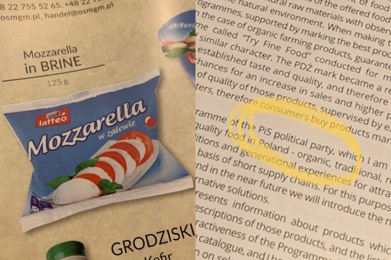 W polskim katalogu znalazła się m.in. mozarella.
