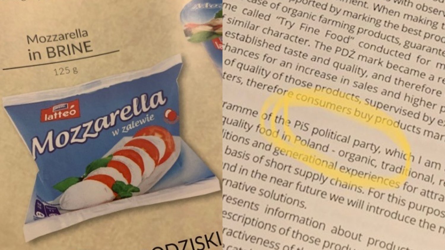 W polskim katalogu znalazła się m.in. mozarella.