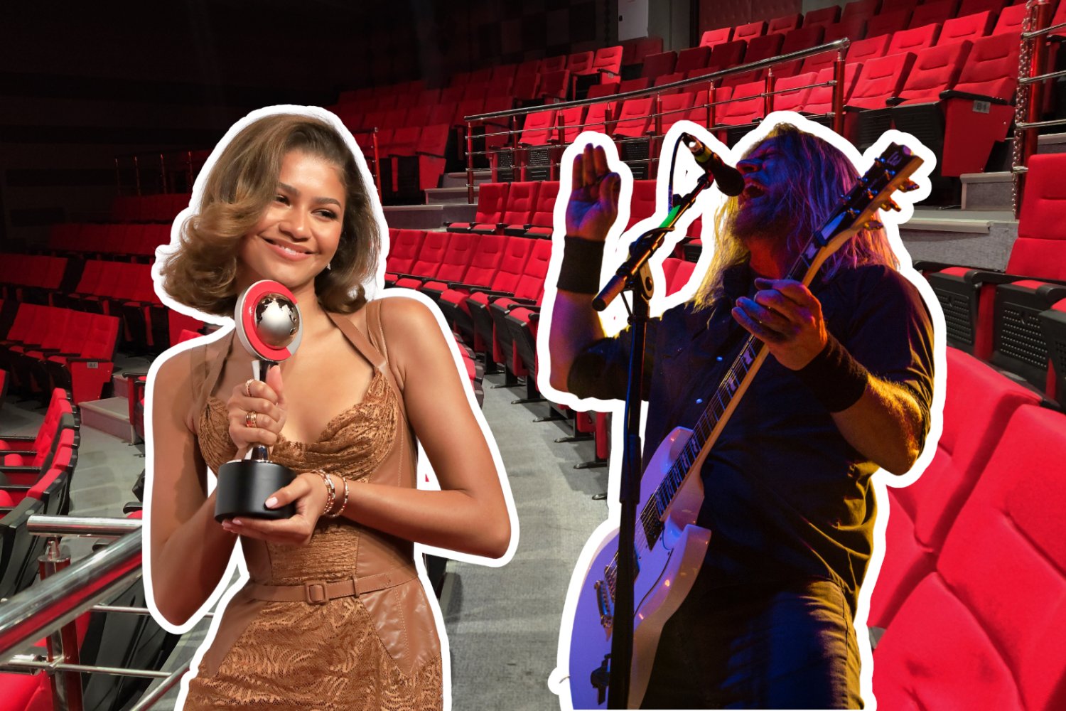Zendaya, gitarzysta i sala kinowa.