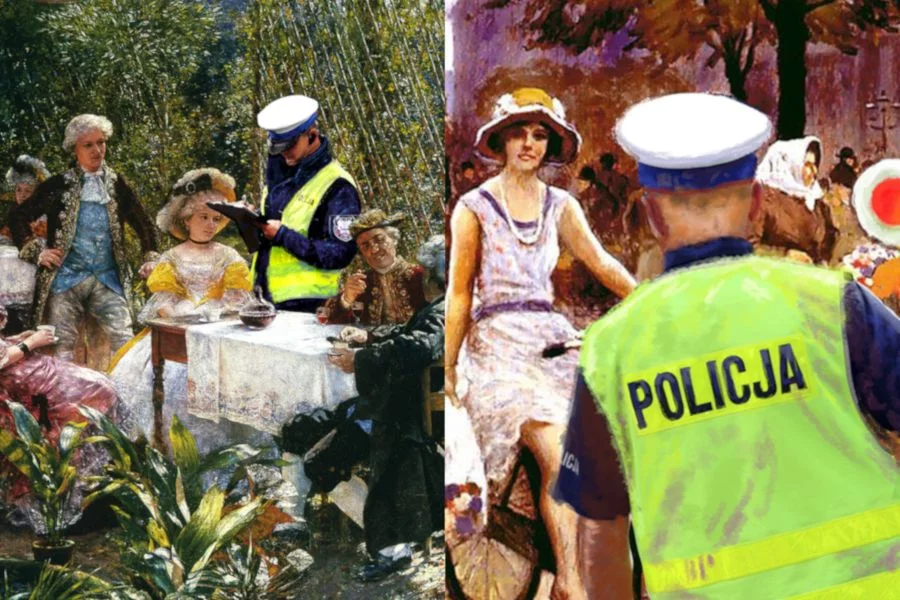 Polski artysta pokazuje polskich policjantów podczas kwarantanny na słynnych obrazach
