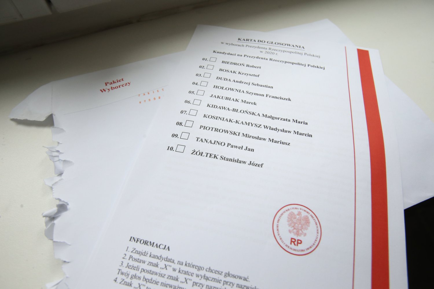 Wybory prezydenckie 2020. Wzór karty do głosowania