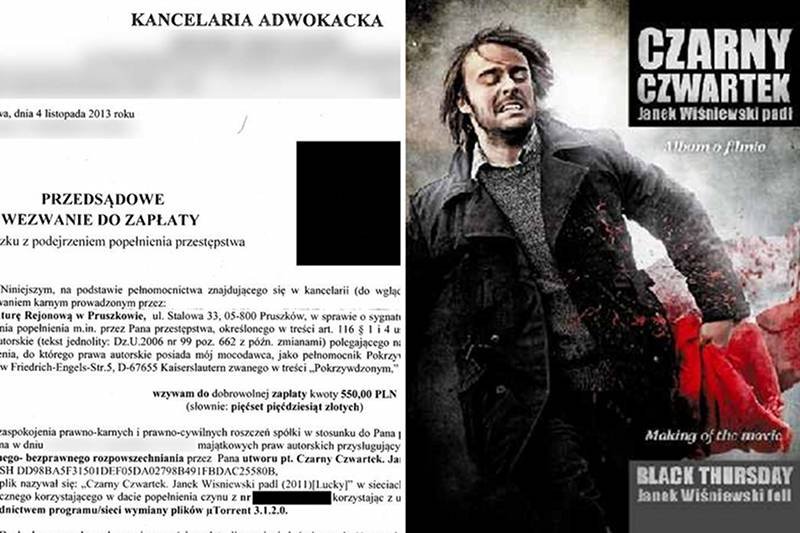 "Dostałem przedsądowe wezwanie do zapłaty 550 zł za udostępnienie filmu 'Czarny Czwartek'" – takich komentarzy na forach internetowych jest wiele