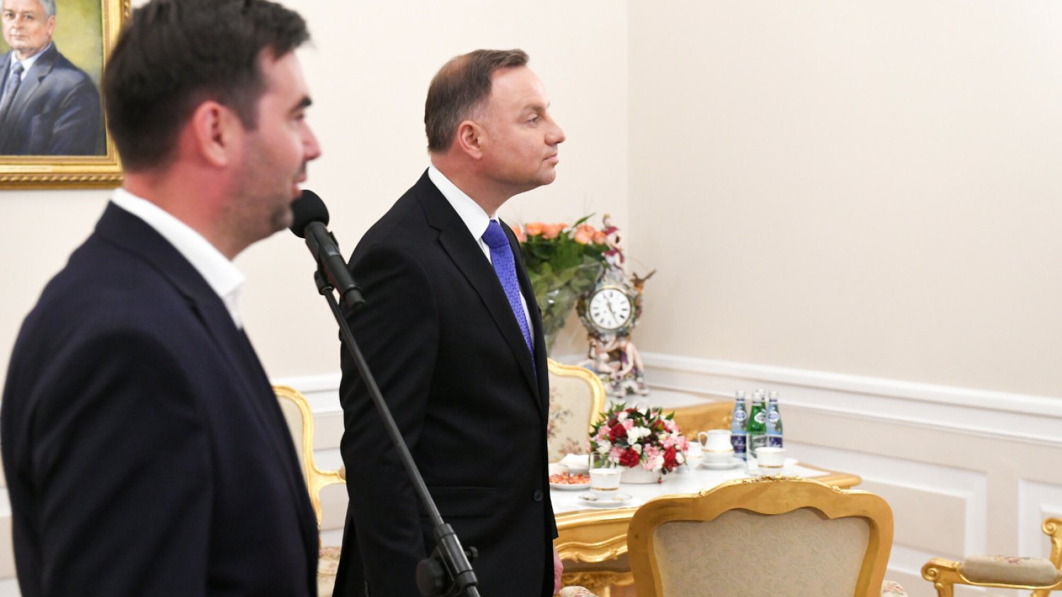 Rzecznik prezydenta RP Błażej Spychalski i prezydent Andrzej Duda