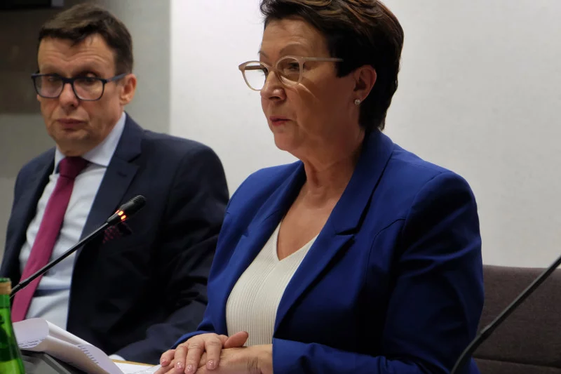 Przewodniczący Marek Ast i wiceprzewodnicząca Anna Milczanowska podczas posiedzenia komisji sprawiedliwości.