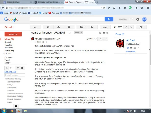 Mail ze szczegółami castingowymi, do którego dotarli internauci.