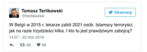 Tomasz Terlikowski komentuje tragiczne zamachy w Brukseli