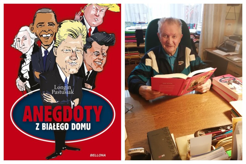 Książka "Anegdoty z Białego Domu" i jej autor, prof. Longin Pastusiak.