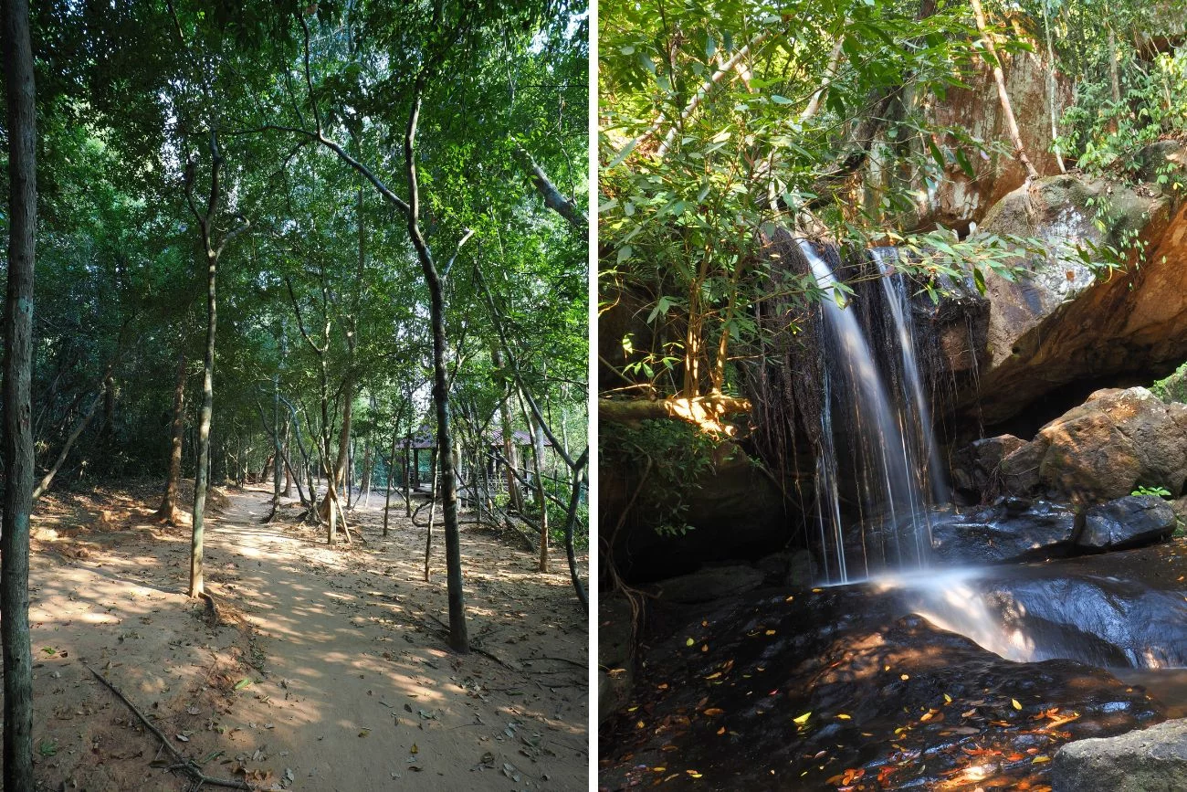 Wodospad nieopodal Kbal Spean i ścieżka do niego Wodospad obok Kbal Spean