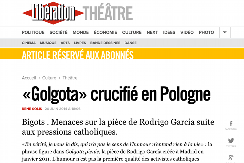 "Liberation" o odwołanym spektaklu "Golgota Picnic" na Malta Festival: humor polskich działaczy katolickich nie jest pierwszej jakości.