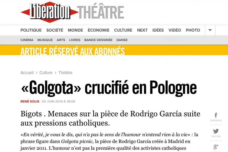 "Liberation" o odwołanym spektaklu "Golgota Picnic" na Malta Festival: humor polskich działaczy katolickich nie jest pierwszej jakości.
