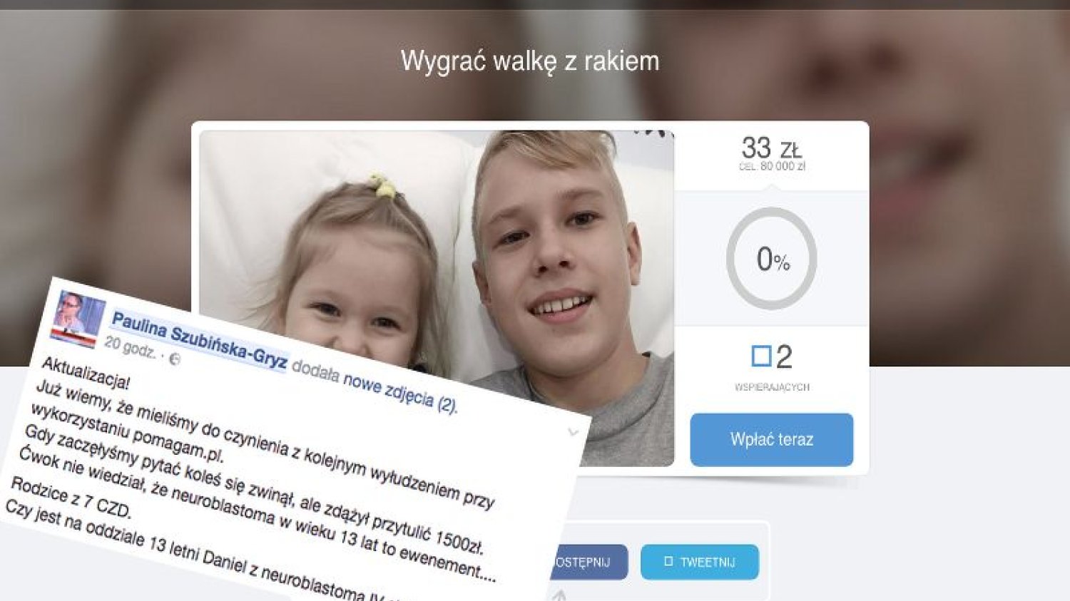 Kolejny przekręt na "chore" dziecko. Sprawdzajmy komu chcemy pomóc.