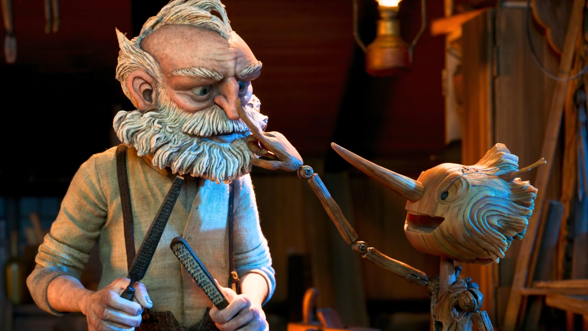 Kadr z filmu "Pinokio" Guillermo del Toro