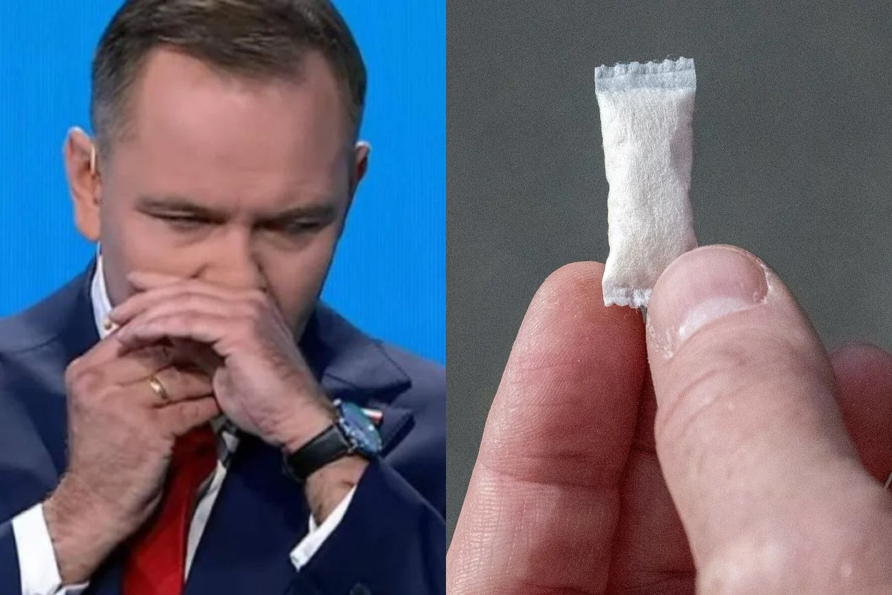 Karol Nawrocki podczas debaty z Trzaskowskim wspomagał się tzw. white snusem, czyli saszetkami nikotynowymi