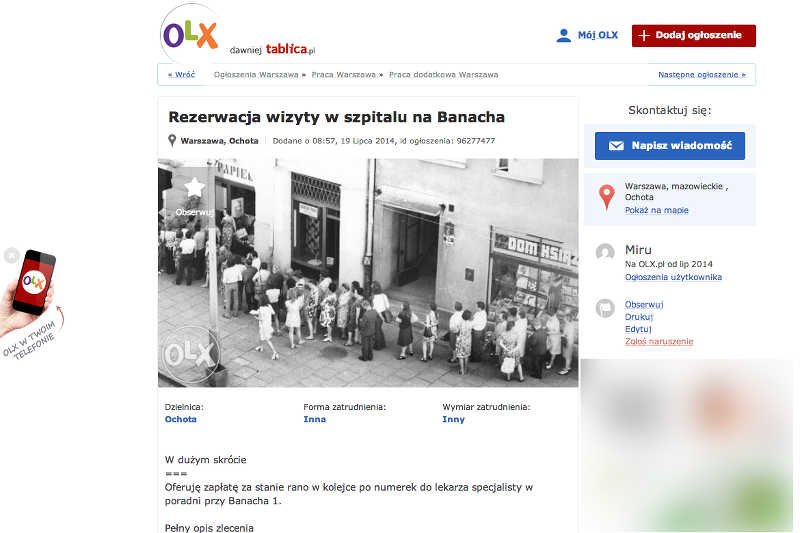 Na jednym z serwisów ogłoszeniowych pojawiła się oferta dla stacza kolejkowego.