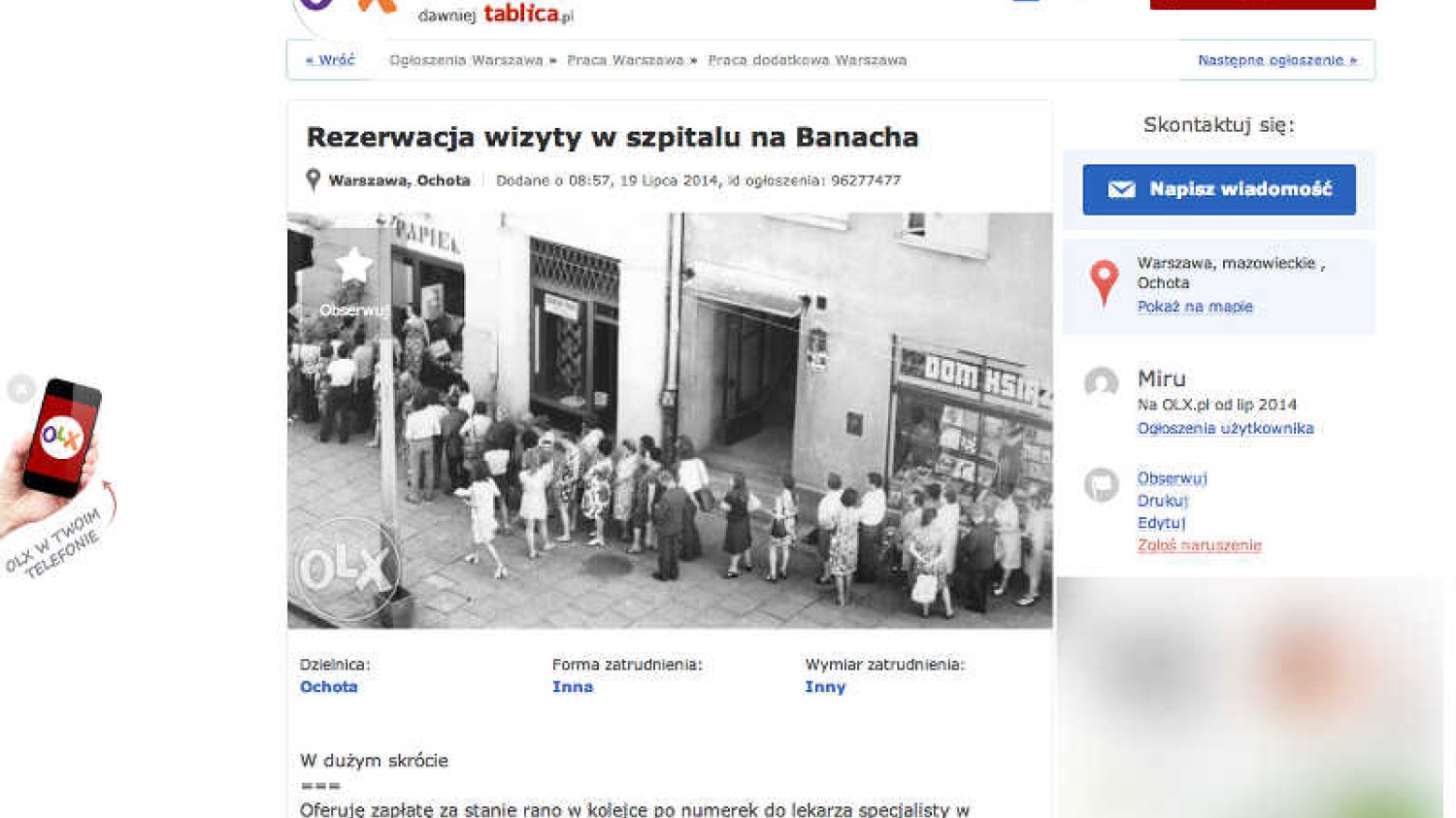 Na jednym z serwisów ogłoszeniowych pojawiła się oferta dla stacza kolejkowego.