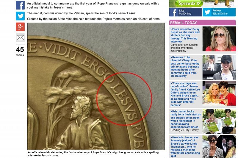 "Lezus" zamiast Jezusa na papieskim medalu. Watykan wstrzymuje produkcję