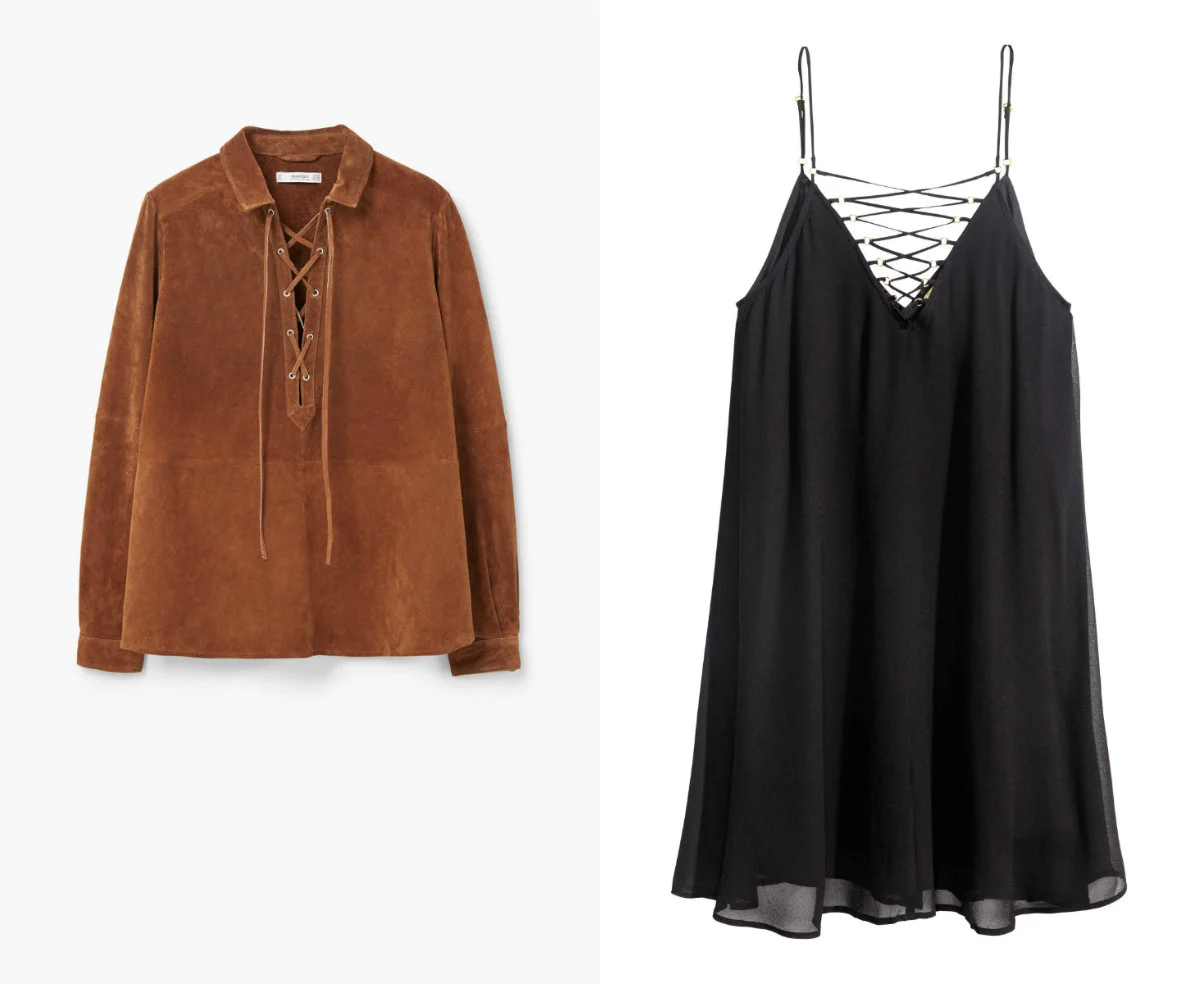 Czarna halko-tunika - H&M 149, 90 zł, zamszowa bluzka dla Indianek i fashionistek - Mango 199,90 zł (przeceniona z 299, 90)