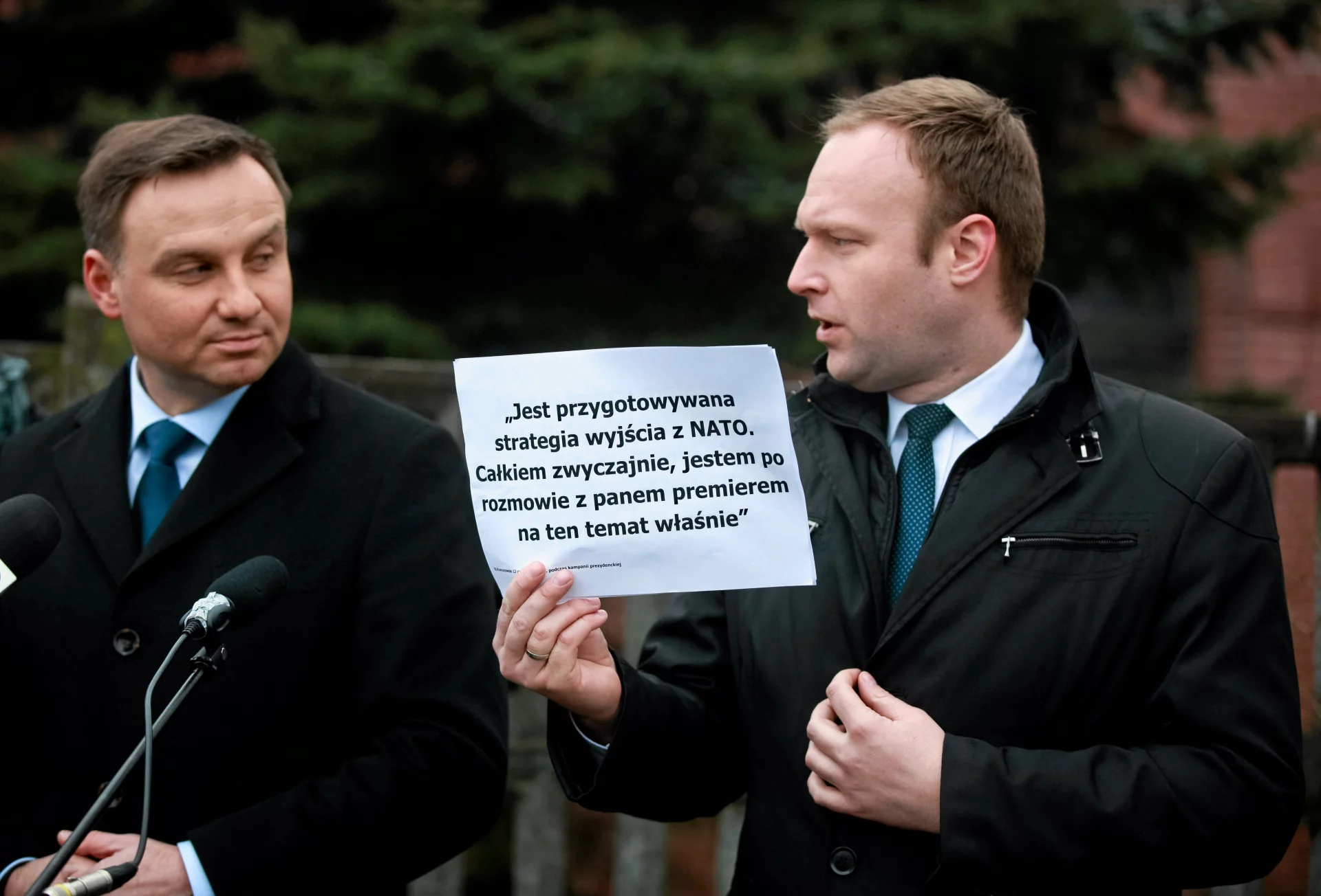 Marcin Mastalerek i Andrzej Duda w Łodzi w styczniu 2015 r., podczas prekampanii przed wyborami prezydenckimi.