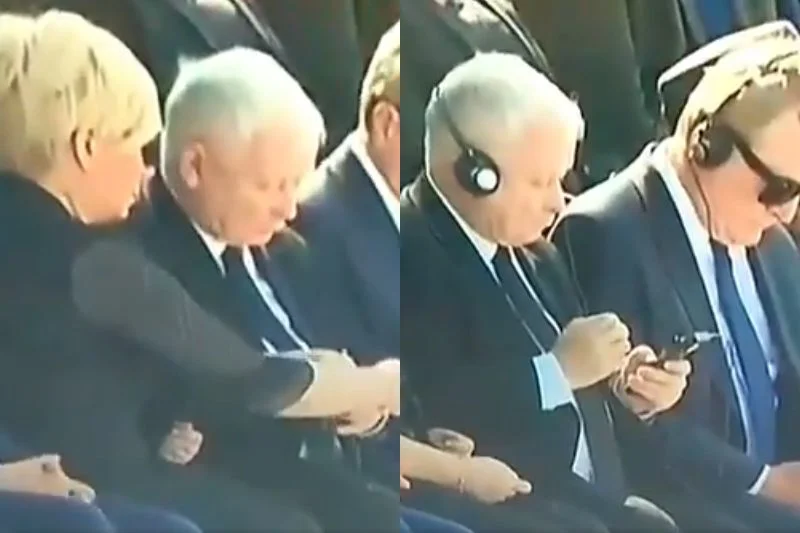 Jarosław Kaczyński nie umiał podłączyć słuchawek. Pomogła mu Julia Przyłębska