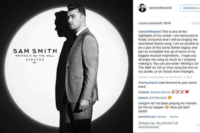 Sam Smith dołączy do zacnego grona wykonawców głównych piosenek z filmów o agencie 007.