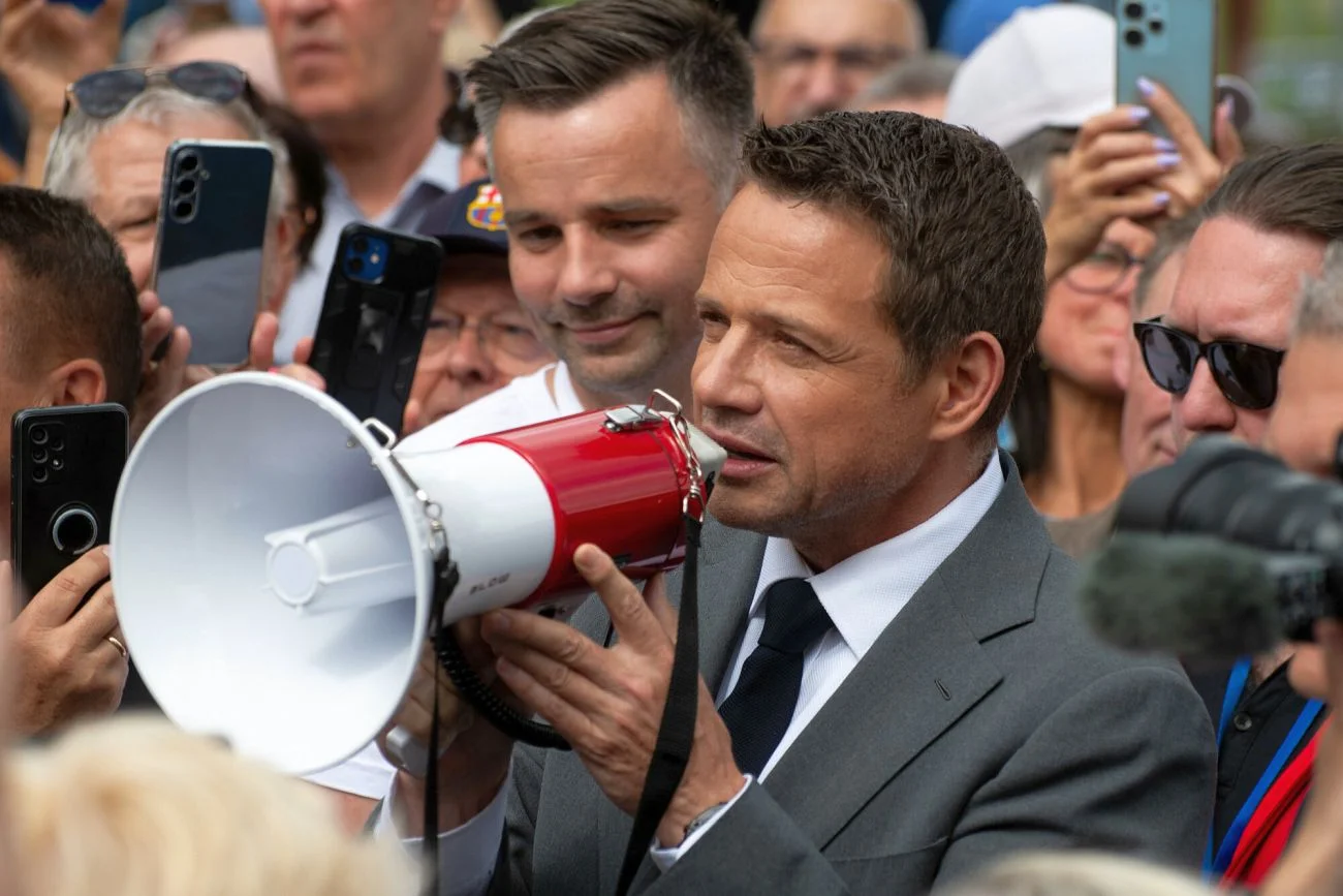 Trzaskowski na wiecu w Międzyrzeczu mówił m.in. o prawach mężczyzn i chłopców