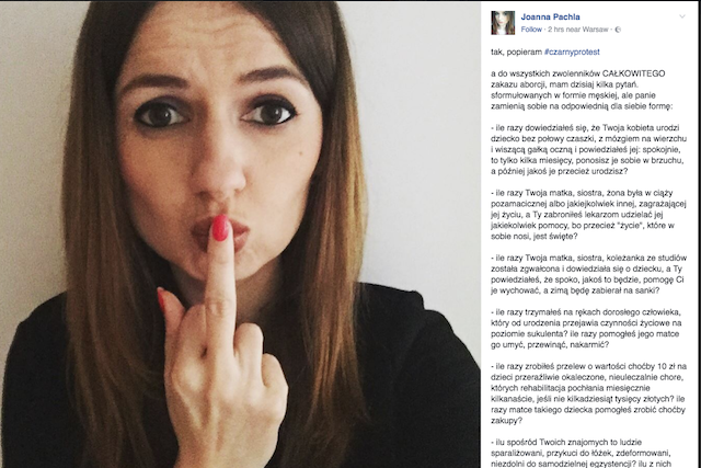 Na Facebooku Joanna Pachla zadała zwolennikom zakazu aborcji 6 bardzo ważnych pytań.