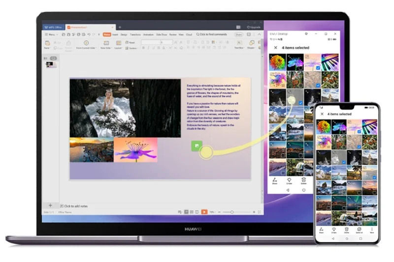W ultrabooku Huawei MateBook 13 wielozadaniową pracę zdalną ułatwiają funkcje Huawei Share OneHop i Multi-Screen Collaboration