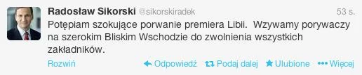 Minister Radosław Sikorski cały czas trzyma rękę na pulsie.