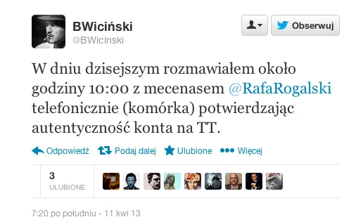 Potwierdzenie autentyczności konta Rafała Rogalskiego.