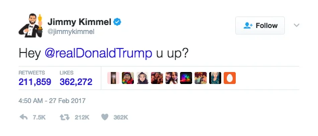 Prowadzący galę Jimmy Kimmel zaczepia na twitterze prezydenta Stanów Zjednoczonych