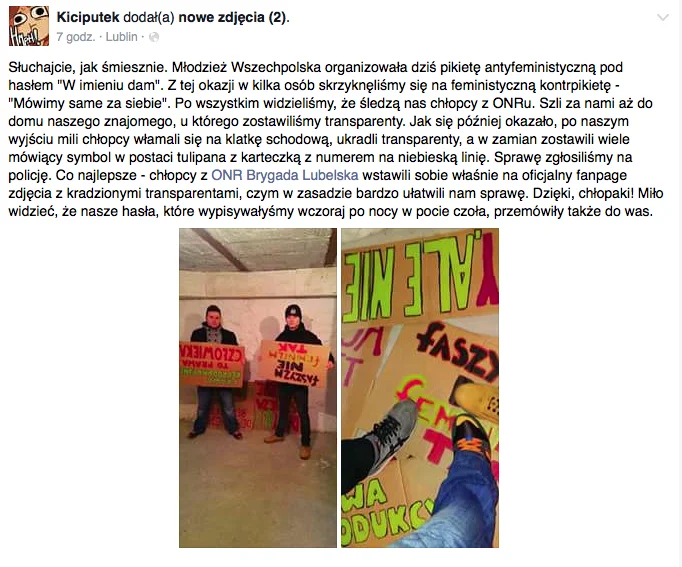 Narodowcy ułatwili pracę policji. Dowód na popełnienie przestępstwa kradzieży zamieścili na Facebooku.