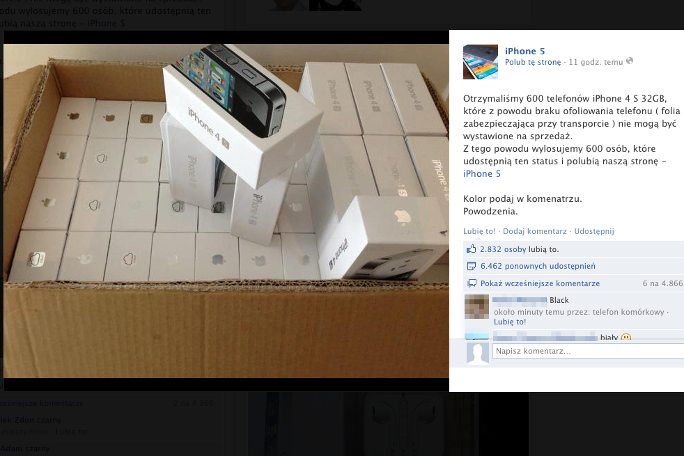 Tym razem fanpage otrzymał 600 iPhone'ów 4. Niestety, na Facebooku nikt nie dostanie ich za darmo. A już na pewno nie w tym przypadku.