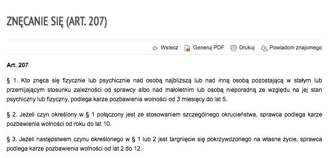 Znęcanie się jest przestępstwem.