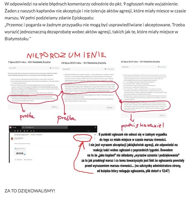 Wyjaśnienia do podziękowań z ogłoszeń parafialnych.
