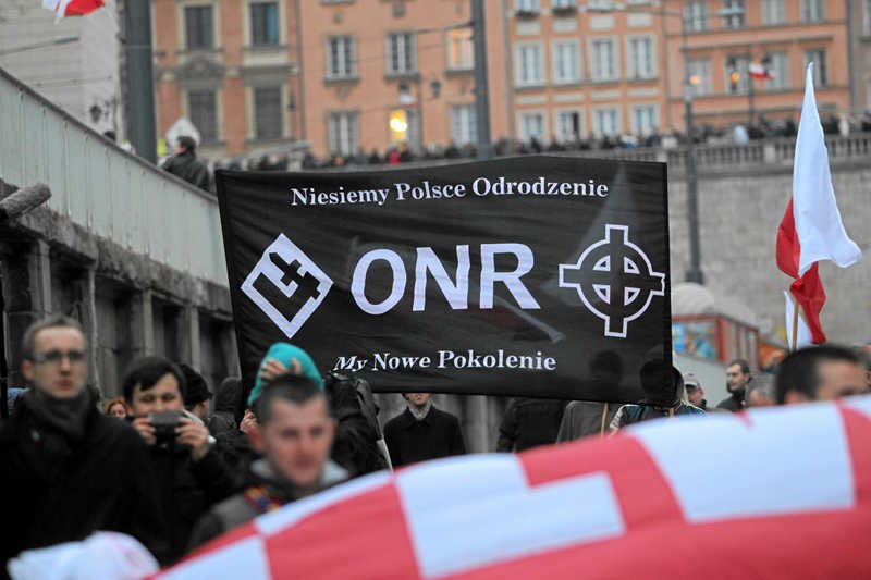 Marsz ONR i Młodzieży Wszechpolskiej w Warszawie podczas Święta Niepodległości 11 listopada.