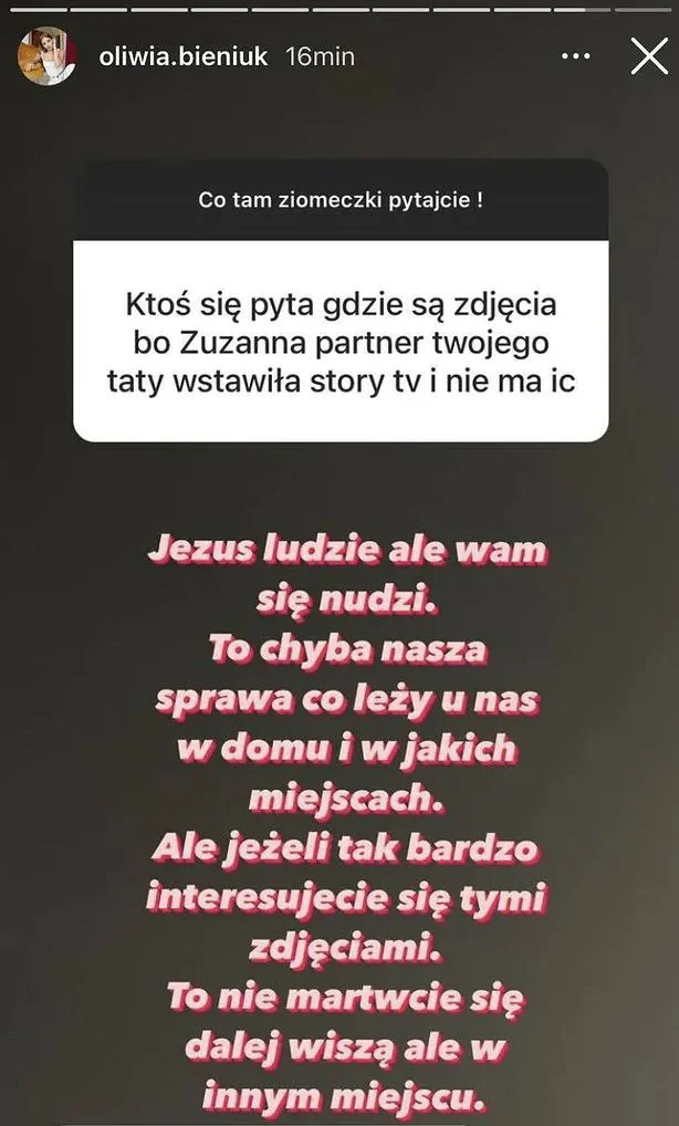 Oliwia Bieniuk odpowiada internautom. W jej domu zniknęły zdjęcia mamy