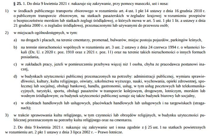 Kto jest zobowiązany do noszenia maseczek higienicznych w Polsce według nowego rozporządzenia Rady Ministrów z dn. 19 marca 2021? Mandat za brak maseczki? Kto nie musi ich nosić wg nowego rozporządzenia?
