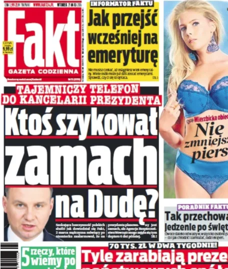 "Fakt": Polskie władze otrzymały sygnał o planowanym zamachu na prezydenta