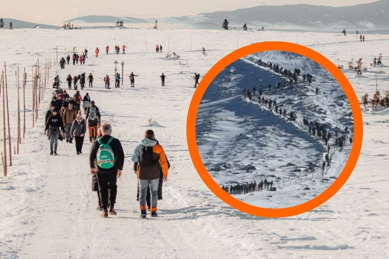 Tłum turystów w Karkonoszach