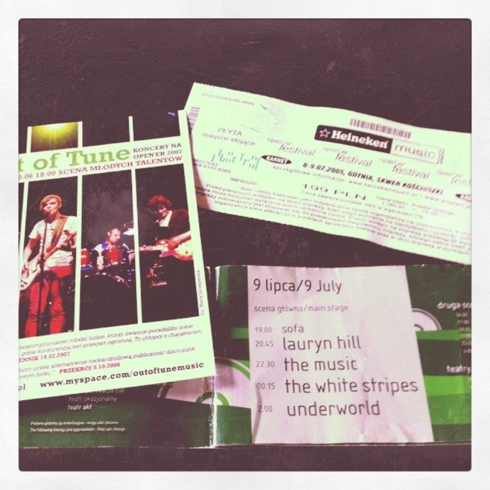 bilet (cena 199 PLN!!!) i książeczka z Open'era 2005 oraz ulotka promująca koncert Out of Tune w 2007 roku