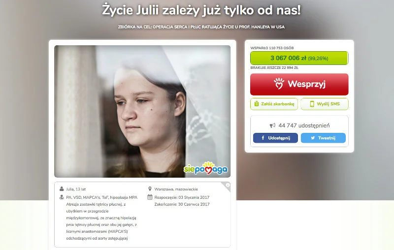 Do pełnej sumy na koncie 13-letniej Julii brakuje już bardzo, bardzo niewiele.