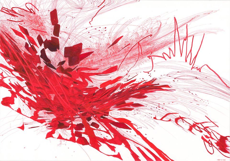 The Fall of Erythrocytes. 100 x 70 cm, 2014, 
marker  i cienkopis na papierze